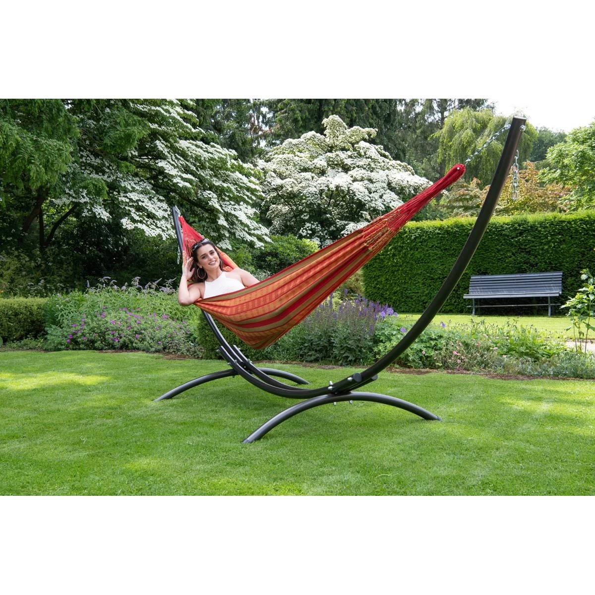 Tropilex® Hangmat Met Standaard Tweepersoons Arc & Chill Happy Oranje - Afbeelding 10