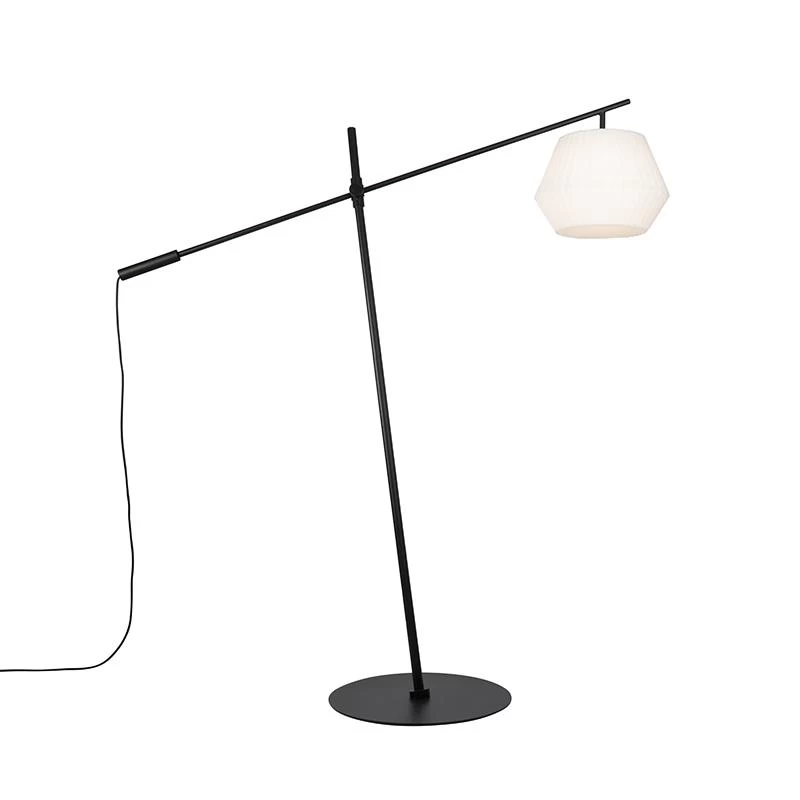 QAZQA Design Buiten Vloerlamp Zwart Met Witte Kap IP44 - Robbert