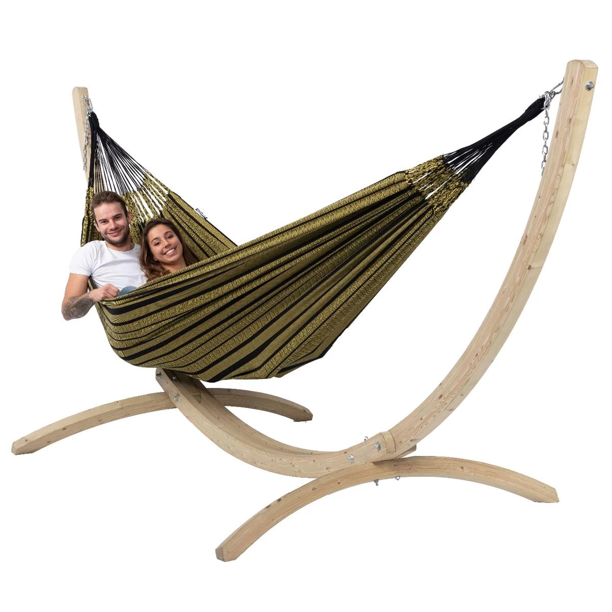 Tropilex® Hangmat Met Standaard Familie Wood & Black Edition Gold Geel - Afbeelding 2