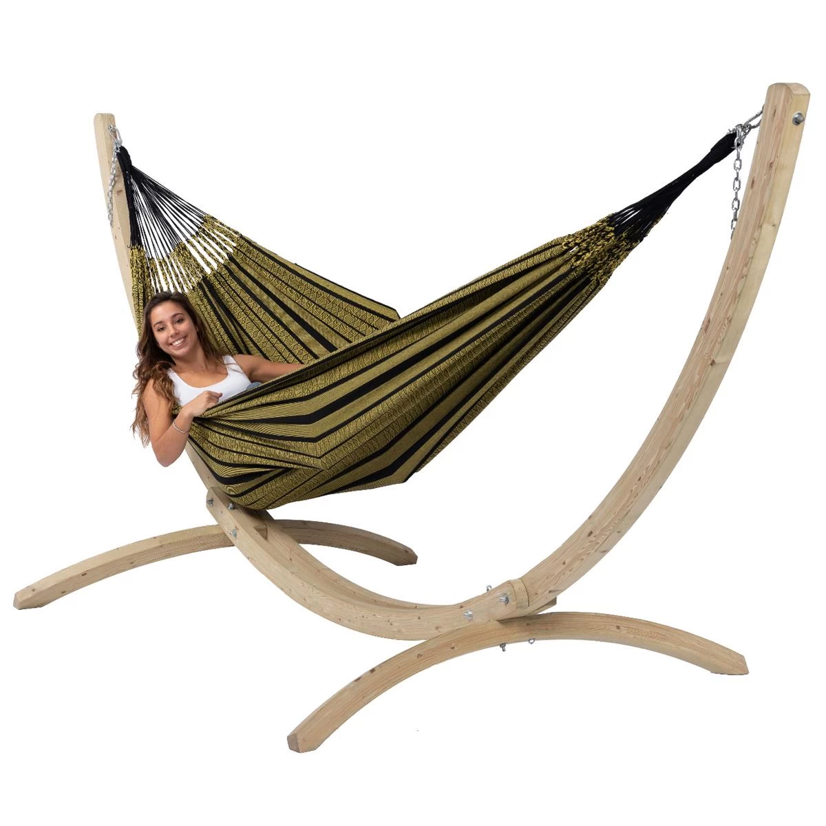 Tropilex® Hangmat Met Standaard Familie Wood & Black Edition Gold Geel - Afbeelding 4