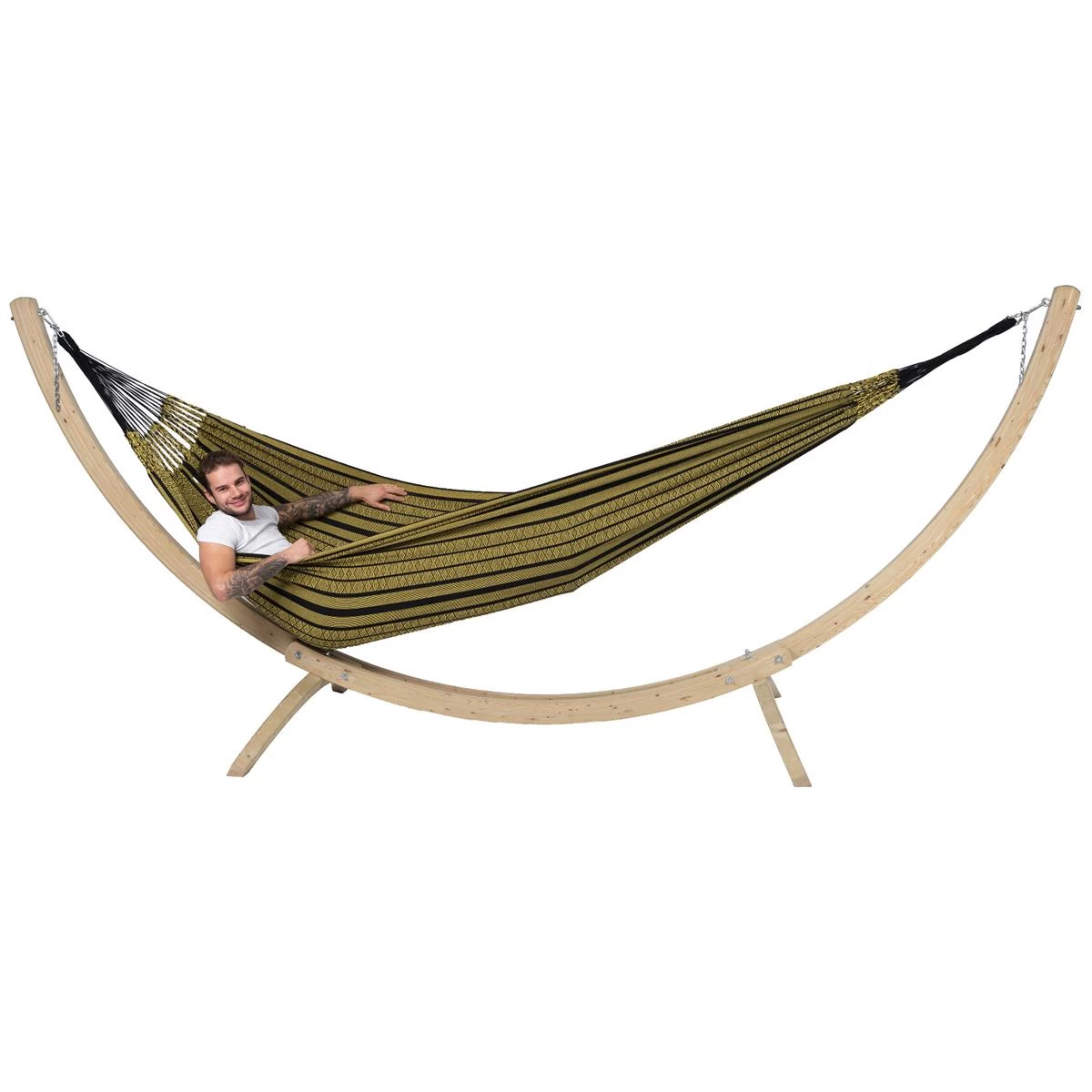 Tropilex® Hangmat Met Standaard Familie Wood & Black Edition Gold Geel - Afbeelding 5